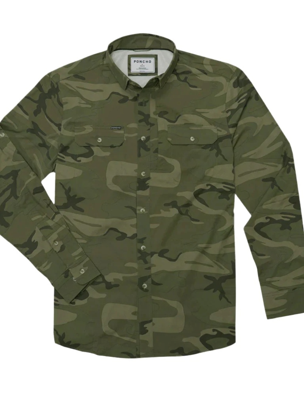 Poncho Men’s Camouflage Button-Down Shirt - Olive Green